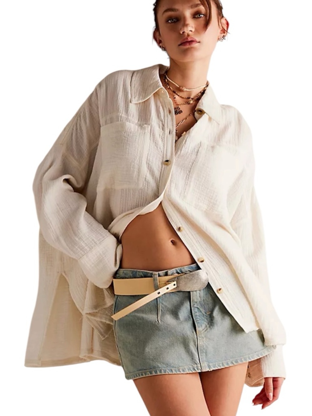 Free people we the free Cardiff Cotton Gauze Button-Up oversized Shirt size S